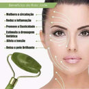 Kit Massageador Facial Pedra de Jade Natural + Placa Gua Sha - Anti-Rugas e Drenagem Linfática